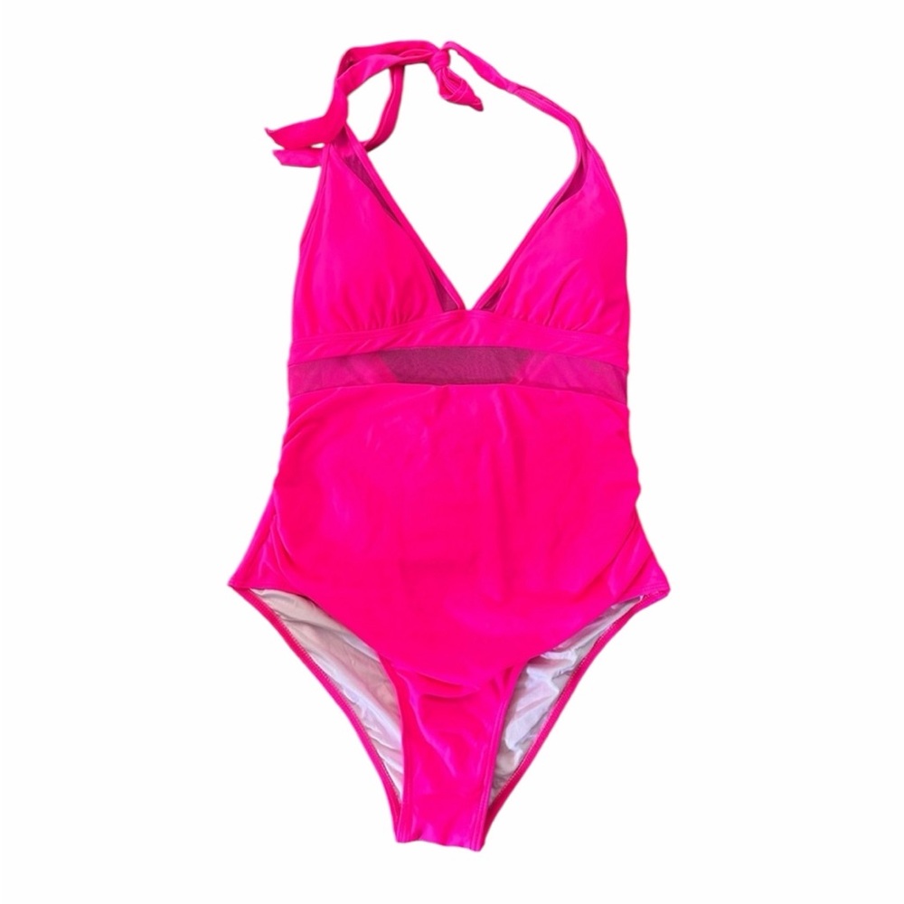 Vibrant Pink Halter Swimsuit - Size Large - New Without Tags - PTP is 16”